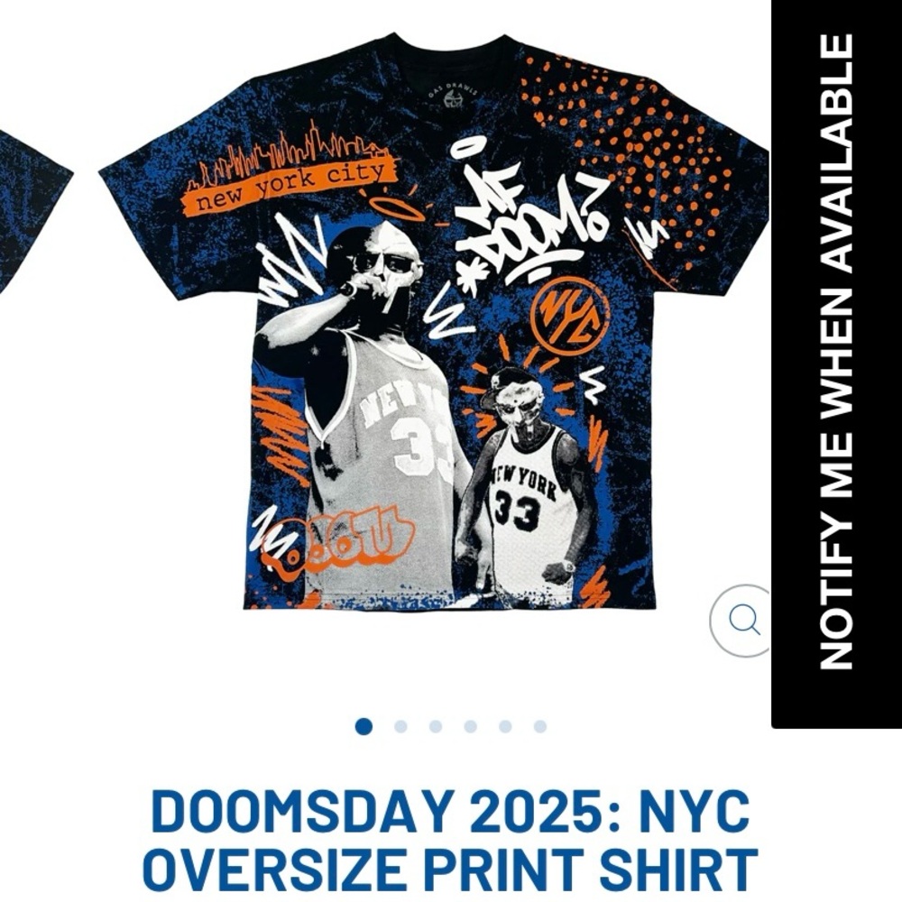 New York Knicks x MF DOOM NYC Oversize Print Shirt - Blue & Orange Knicks